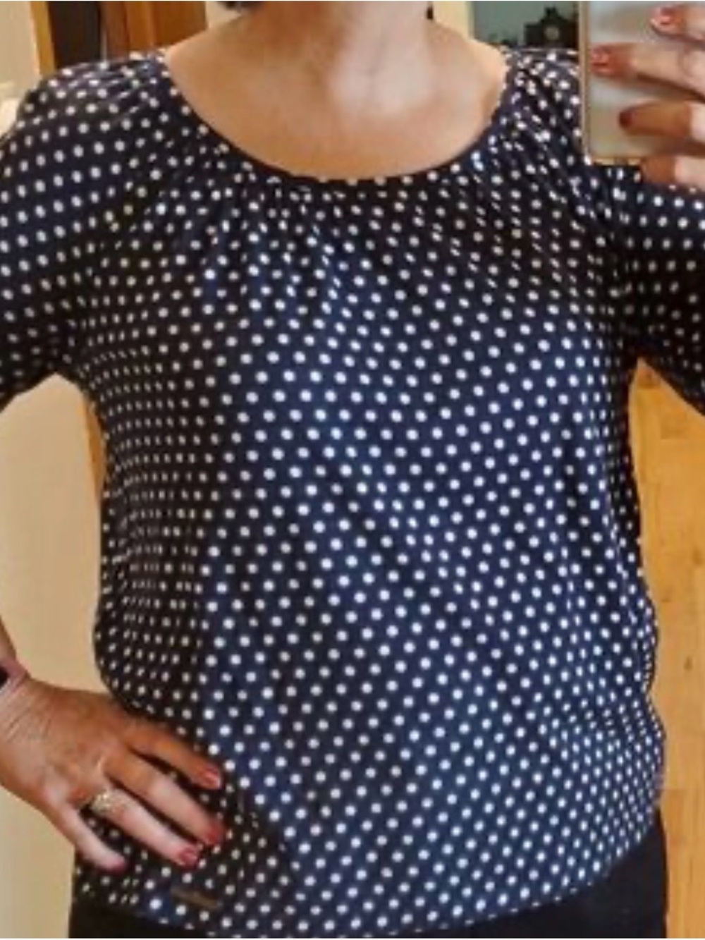 Michael By MK Woman Md Polka Dot Navy and White Scoop Neck 3/4 Sleeve